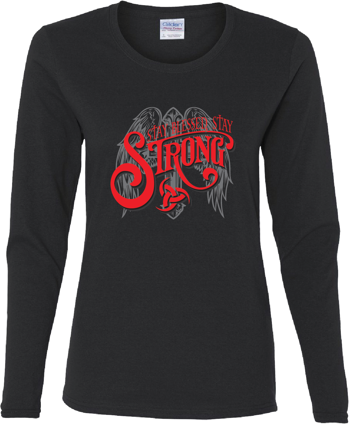 Womens Long Sleeve T-Shirt - Stay Blessed Stay Strong Angel Wings
