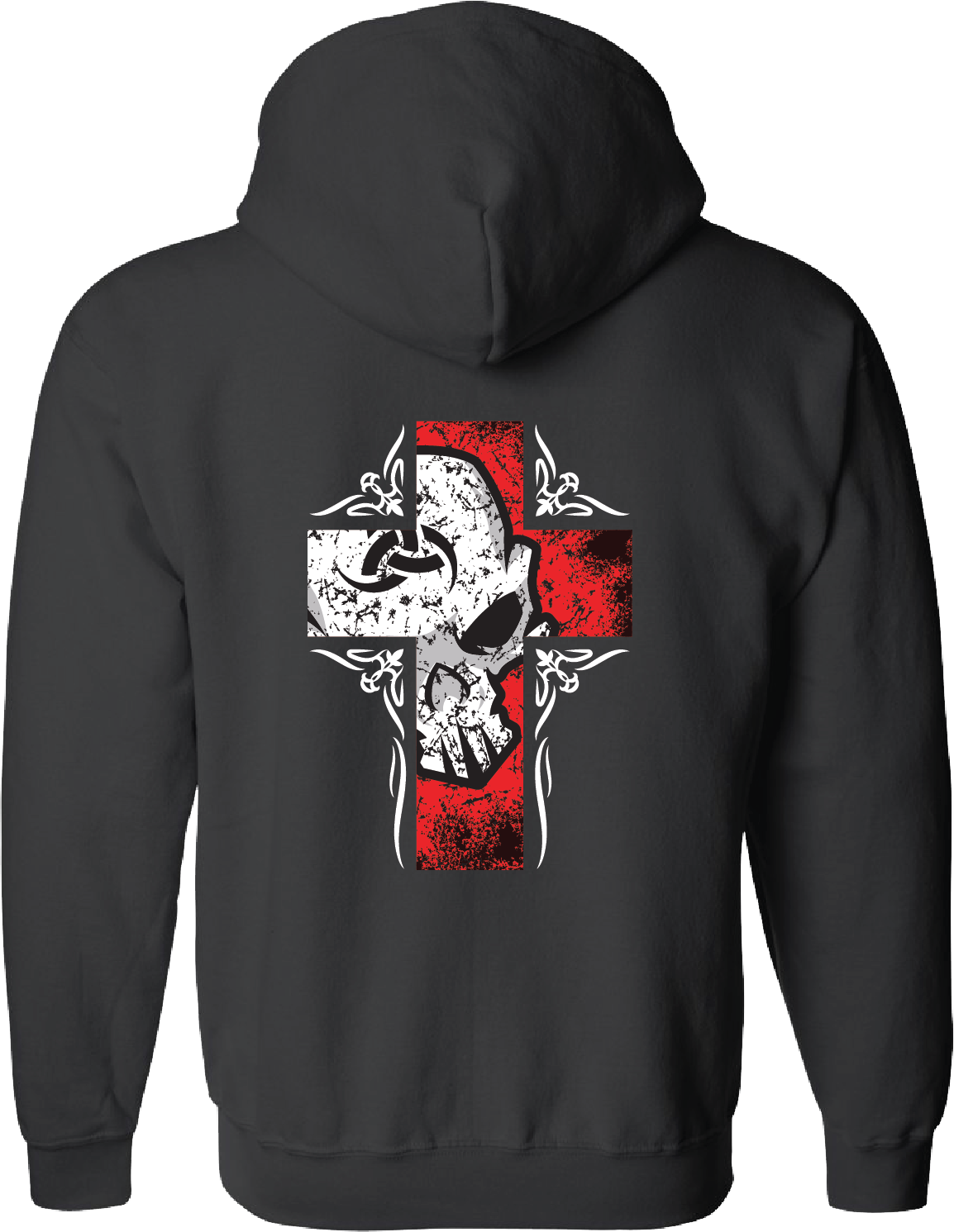 Womans Pullover Hoodie - Red Cross Female Skull