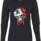 Womens Long Sleeve T-Shirt - Red Cross Female Skull